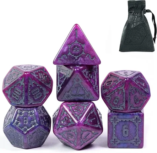 Miniatura 11 de Cusdie - Juego de 7 dados DND gigantes de 25 mm que brillan en la oscuridad, juego de dados poliédricos luminosos, dados D&D con bolsa de dados
