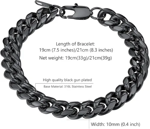 Miniatura 5 de PROSTEEL Pulsera de acero inoxidable para hombres y mujeres, elegantes pulseras de eslabones cubanos, chapado en oro negro de 18 quilates, ancho