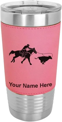 Miniatura 9 de LaserGram Vaso aislado al vacío de 20 onzas, con grabado personalizado incluido (cuero sintético, estilo béisbol)