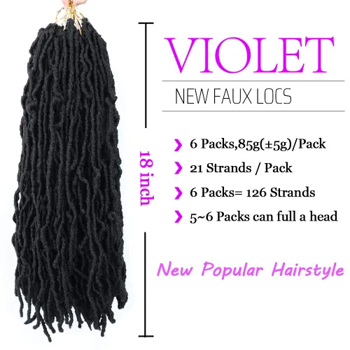 Miniatura 2 de Violet Rastas sintéticas de ganchillo de 18 pulgadas, trenzas de ganchillo naturales, trenzas sintéticas preenrolladas para mujeres negras