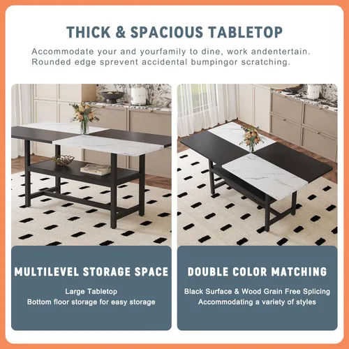 Miniatura 3 de Juego de mesa de comedor de 71 pulgadas para 6 personas con estante de almacenamiento, juego de mesa de comedor rectangular industrial moderna