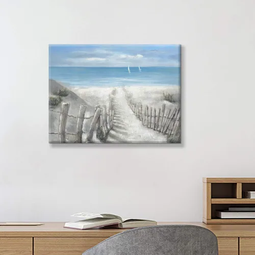 Miniatura 4 de Hardy Gallery Lienzo impreso con diseño de camino de playa: lienzo con imagen del océano costero, arte de pared tamaño pequeño para baño
