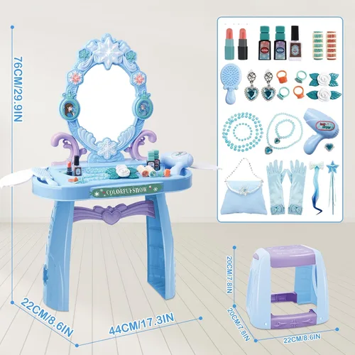 Miniatura 5 de deAO Juego de tocador de maquillaje para niños pequeños con espejo y silla, juego de tocador para niños con luz y música, juguete de maquillaje