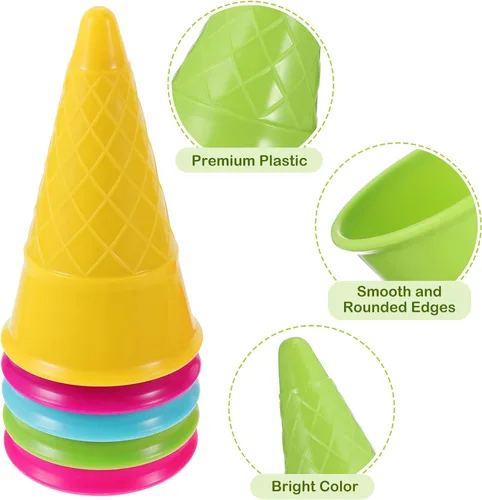 Miniatura 4 de Toyvian Juego de 6 cucharas de cono de helado para niños, juguetes de playa de plástico, conos de helado de arena y cuchara, juego al aire libre