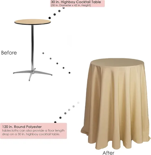 Miniatura 3 de YOUR CHAIR COVERS - Mantel redondo de poliéster prémium de 120 pulgadas - Mantel de lino color champán para mesas redondas estándar