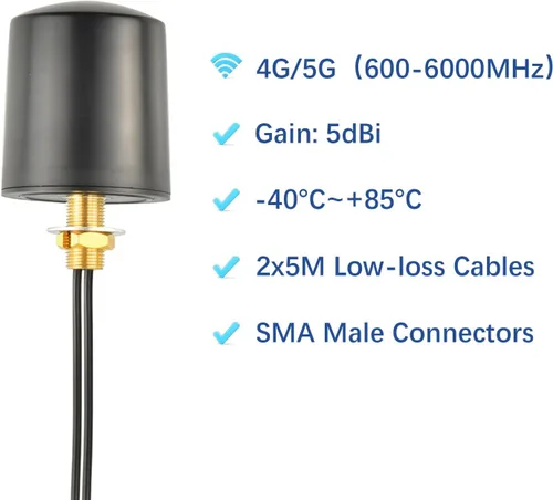 Miniatura 2 de Antena WiFi omnidireccional MIMO 2x2 600-6000MHz 5G 4G LTE Antena exterior con 2x16.4ft Baja pérdida SMA Cables macho para enrutador Gateway