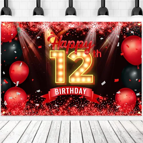 Miniatura 10 de Cartel de feliz cumpleaños 10 años, fondo rojo y negro, decoraciones de cumpleaños para niñas y niños de 10 años, artículos de fotografía