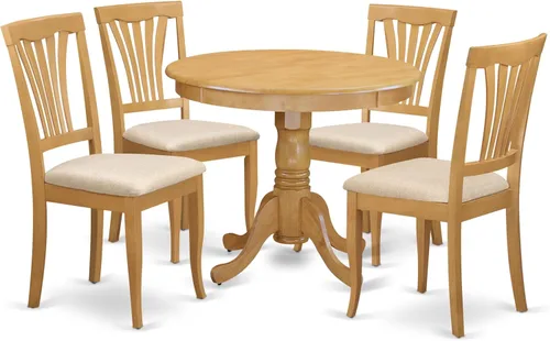 Miniatura 26 de East West Furniture ANAV5-LWH-W - Juego de mesa de comedor de 5 piezas, incluye una mesa de cocina redonda con pedestal y 4 sillas de comedor, 36 x