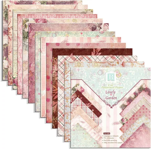 Miniatura 9 de 24 hojas de papel floral para álbumes de recortes, 6 x 6 pulgadas, bloc de papel de cartulina de decoupage, páginas de una sola cara