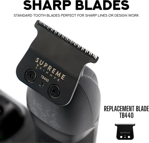 Miniatura 2 de Supreme Trimmer Recharge ST777 - Recortadora de barbero profesional con 2 baterías extraíbles Motor de 8000 RPM, cuchillas DLC de espacio cero