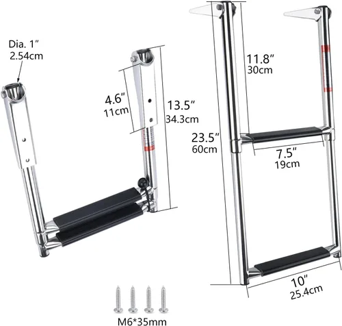 Miniatura 2 de Escalera para barco de 2 escalones, de acero inoxidable, telescópica, de 2 escalones, para pontón de barco, escalera plegable para embarcaciones