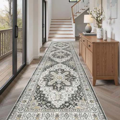 Miniatura 73 de Madane Tapete lavable de 2 x 10 pies para pasillo, cocina, recibidor, clásico, suave, antideslizante para interiores, casa de campo, baño, sala