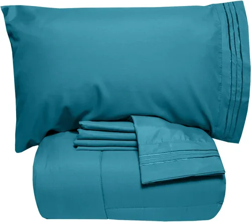 Miniatura 8 de Sweet Home Collection - Lujoso juego de sábanas y edredón de 5 piezas de color sólido para cama, en una bolsa, Agua (Aqua), gemelo