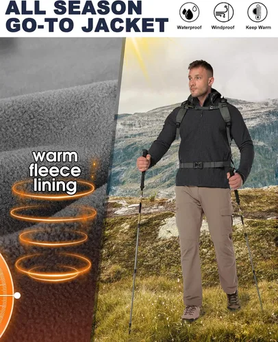 Miniatura 4 de 33,000ft Chaqueta Softshell con capucha para hombre, impermeable, ligera, aislada, cortavientos, con forro polar