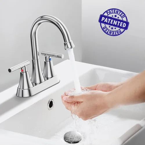 Miniatura 2 de Hurran - Grifos de baño para lavabo de 3 agujeros, grifo de lavabo de baño cromado de 4 pulgadas con desagüe emergente y mangueras de suministro