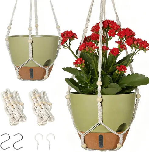 Miniatura 9 de Juego de 2 macetas colgantes de riego automático para plantas de interior, incluye maceta colgante para plantas, maceta colgante con orificio