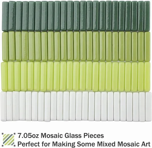 Miniatura 5 de Youway Style Azulejos de Mosaico para Manualidades a Granel, 200g Piezas de Vidrio de Mosaico de Colores Verdes, Azulejos de Vidrio en Tiras