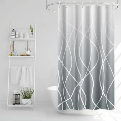 Miniatura 41 de Cortina de ducha pequeña a rayas gris claro degradado para baño, 36 x 72 pulgadas, juego de cortina de ducha geométrica para cabina de RV