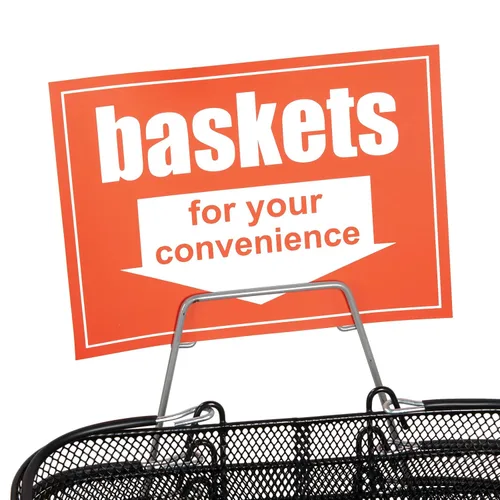 Miniatura 5 de SSWBasics Cestas de compras de metal negro con soporte y letrero – Juego de 12 – Dimensiones de la cesta 17 pulgadas de ancho x 12 pulgadas