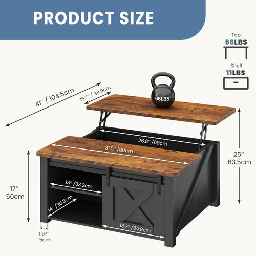 Miniatura 2 de DUMOS - Mesa auxiliar elevable, mesa central con almacenamiento, mesas cuadradas para sala de estar con estantes ajustables, modernas mesas de Madera