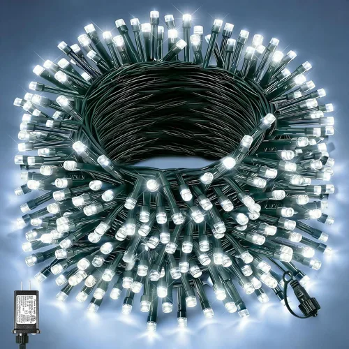 Miniatura 17 de 120 luces LED de Navidad de 40 pies para exteriores, guirnalda de luces de Navidad naranja impermeable, 8 modos de luces conectables para árbol