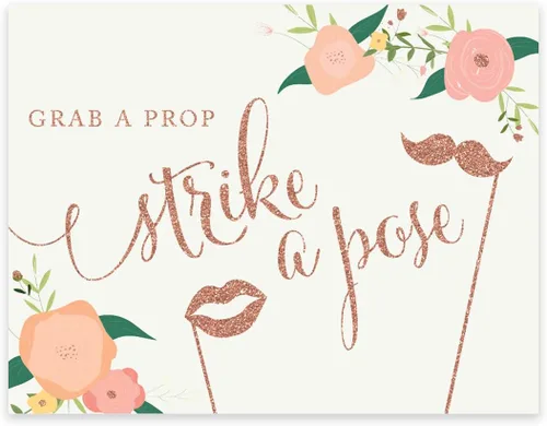 Miniatura 45 de Andaz Press Letreros de fiesta de boda, purpurina de oro rosa sintético con flores, 8.5 x 11 pulgadas, resalta tu versículo bíblico favorito