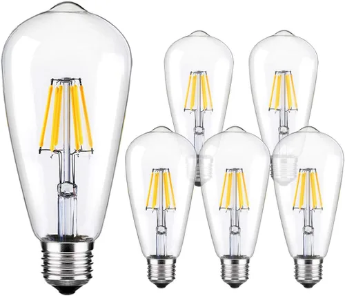 Miniatura 9 de LUXON Bombillas LED Edison, bombillas vintage regulables, 6 W (equivalente a 60 W, 2700 K, blanco cálido, E26, paquete de 4 unidades)