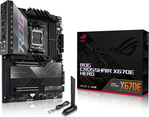 ASUS ROG Crosshair X670E Hero AMD X670 AM5 Ryzen™ Desktop 9000 8000 y 7000 ATX Motherboard, 18 + 2 etapas de potencia, PCIe® 5.0, DDR5, 5X ranuras