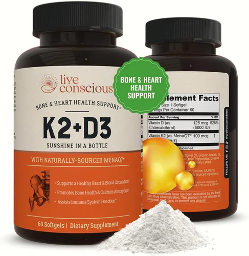 Miniatura 8 de Live Conscious Vitamina K2 MK7 con suplemento D3 Apoyo a la salud ósea y cardíaca - Vitamina K patentada y vitamina D3 5000 UI (paquete de 2)