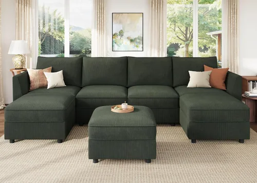 Miniatura 45 de HONBAY Sofá seccional modular con almacenamiento en forma de L sofá seccional, sofás convertibles para sala de estar - verde