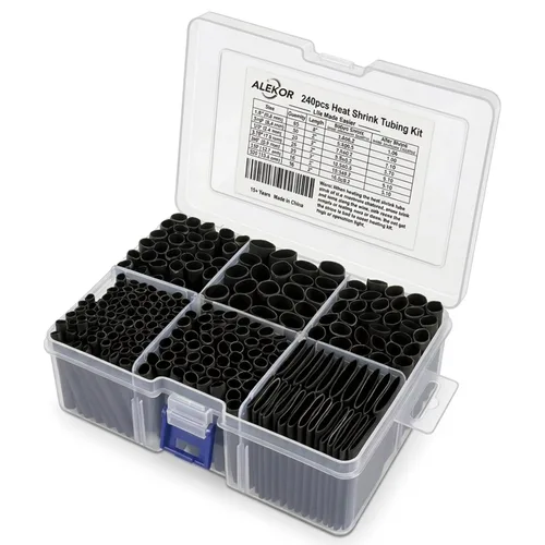 Kit de tubo termorretráctil ALEKOR - Relación 3:1 con revestimiento adhesivo, tubo termorretráctil de grado marino industrial - 240 piezas