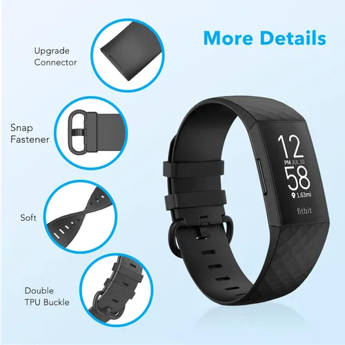 Miniatura 4 de Paquete de 2 correas impermeables compatibles con Fitbit Charge 3, Fitbit Charge 4, Fitbit Charge 3 SE, pulseras deportivas suaves clásicas