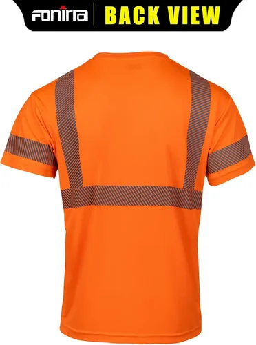 Miniatura 3 de FONIRRA Hi Vis - Camisetas de seguridad con bolsillo para hombre, manga larga, reflectante, ANSI Clase 2, para trabajo Naranja_3 piezas