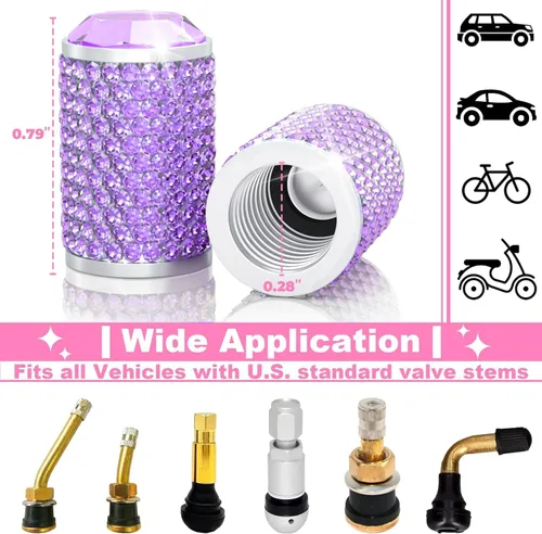 Miniatura 3 de 4 piezas de tapas de vástago de válvula de neumático de coche, tapa de aire de neumático brillante para coche, cubiertas de vástago universales