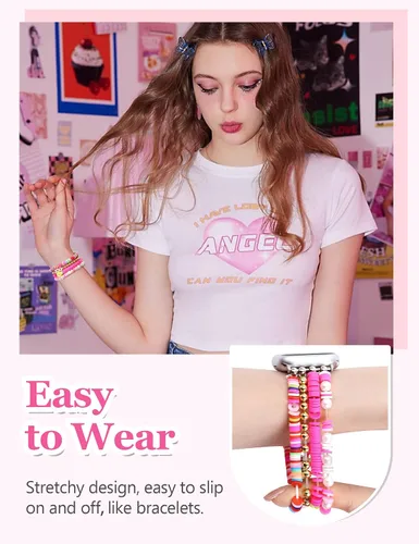 Miniatura 5 de Newlibery - Pulseras de cuentas compatibles con Apple Watch de 38 mm, 40 mm, 41 mm, 42 mm (S10/11) Mujeres Niños Linda Elegante Preppy Hecho a mano