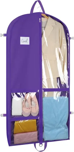 Miniatura 12 de Bolsas de ropa de baile negras de Zilink, bolsa de ropa de 40 pulgadas para competiciones de baile con 5 bolsillos transparentes con cremallera