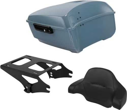 Miniatura 14 de TCT-MOTORPARTS Atlas Silver Metálico Maletero de Viaje Modificado con Respaldo y Montaje en Rack Adecuado para Harley Touring 14-25 Street Glide