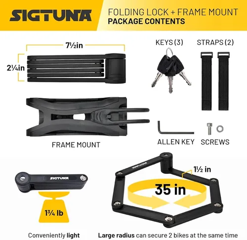 Miniatura 5 de SIGTUNA Candado plegable para bicicletas - Candado resistente de acero endurecido de 8mm con montaje fácil, bloqueo seguro y revestimiento