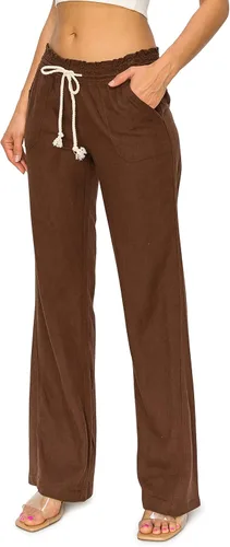 Miniatura 2 de Cali1850 Pantalones casuales de lino para mujer, entrepierna de 32 pulgadas, con cordón y cintura fruncida, pantalones de playa con bolsillos