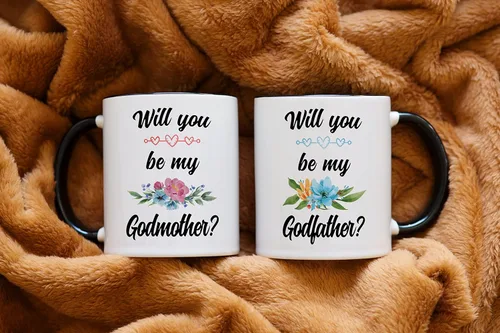 Miniatura 2 de Casitika ¿Serás mi regalo de propuesta de padrinos? Juego de tazas de café con propuesta de Dios Padres. Taza de 11 onzas para pedir a amigos