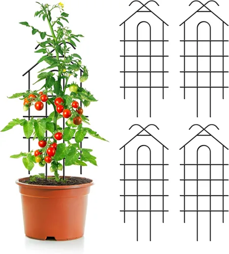 ARIFARO Enrejado de metal de 24 pulgadas para plantas trepadoras, paquete de 4 enrejados para plantas en maceta, enrejado negro para interiores y