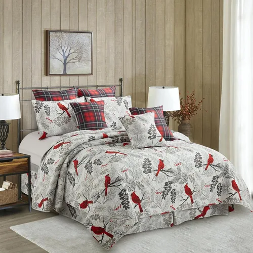 Miniatura 16 de Virah Bella Juego de ropa de cama King Lodge de 3 piezas, juego de edredón reversible rústico con fundas de almohada decorativas, panel familiar
