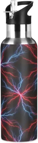 Insulated Water Bottle 32 Oz, BPA-Free Sport Water Bottle Insulated for Gym Outdoor Travel School, Red Blue Electric Lightning