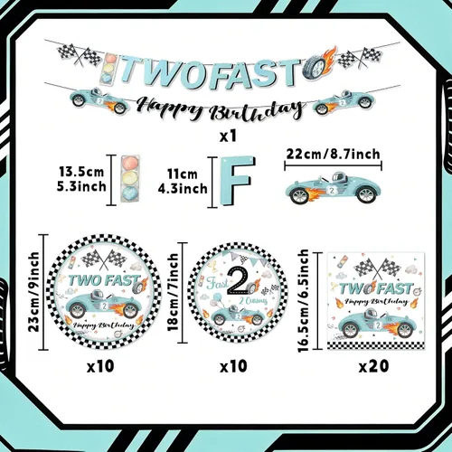 Miniatura 2 de Decoración de fiesta de 2º cumpleaños de coche de carreras para niños, dos platos y servilletas de papel desechable, dos rápidos, dos, curiosos, 2