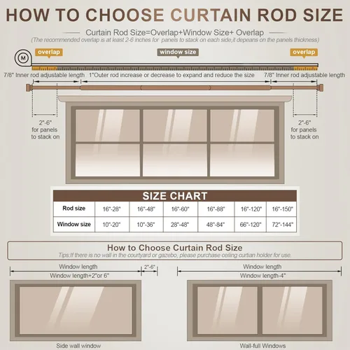Miniatura 7 de Lootkell Barras de cortina modernas doradas para ventanas de 48 a 84 pulgadas, longitud ajustable, resistente, 1 pulgada de diámetro, con remates