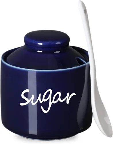Miniatura 9 de ONTUBE Azucarero de cerámica con tapa y cuchara, tarro de azúcar de porcelana, 8oz (Negro)
