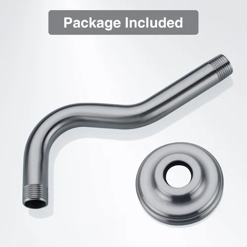 Miniatura 3 de Brazo de ducha curvado en forma de S de 8 pulgadas con brida, brazo de tubo de extensión de cabezal de ducha de acero inoxidable, montaje en pared