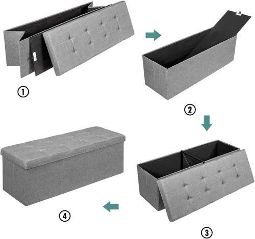 Miniatura 8 de GLOBALWAY HW65883SL Banco de almacenamiento plegable plateado, marco de metal, capacidad de peso de 350 libras, almacenamiento oculto de 120 litros