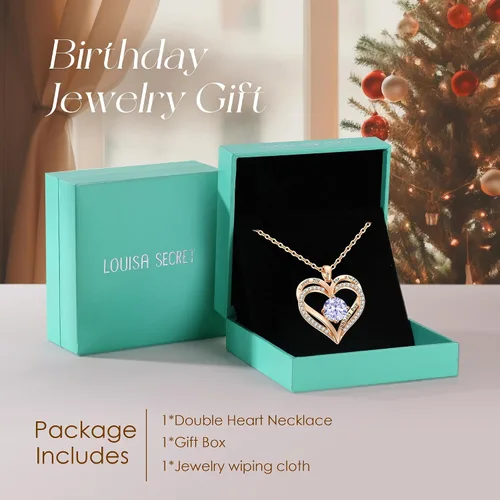 Miniatura 48 de LOUISA SECRET Love Heart Birthstone Necklaces for Women, Birthday Gift for Women, Anniversary Jewelry for Wife Her, 925 Sterling Silver Pendant