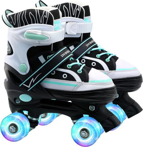 Patines de ruedas para niños y niñas, jóvenes, patines de lona ajustables con luces para edades de 5 a 8 y 8 a 12 años, para principiantes, deportes